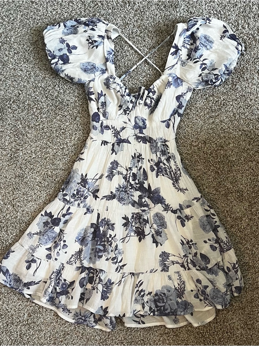 Women’s White Mini Dress with Blue Floral Print